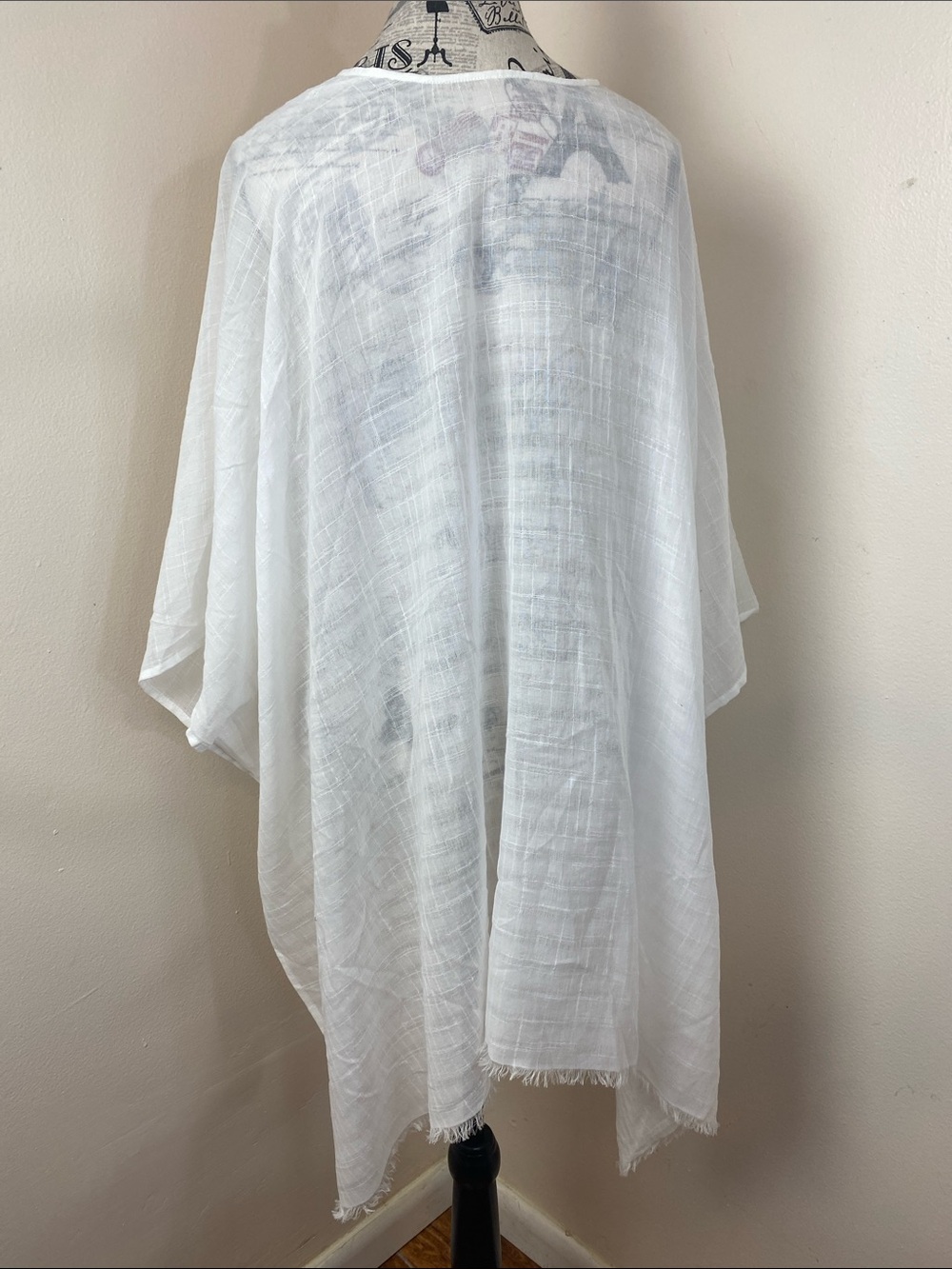 White Open Front Kimono Cardigan Cover-Up Lightweight Gauze Boho Layering Piece - Picture 3 of 4